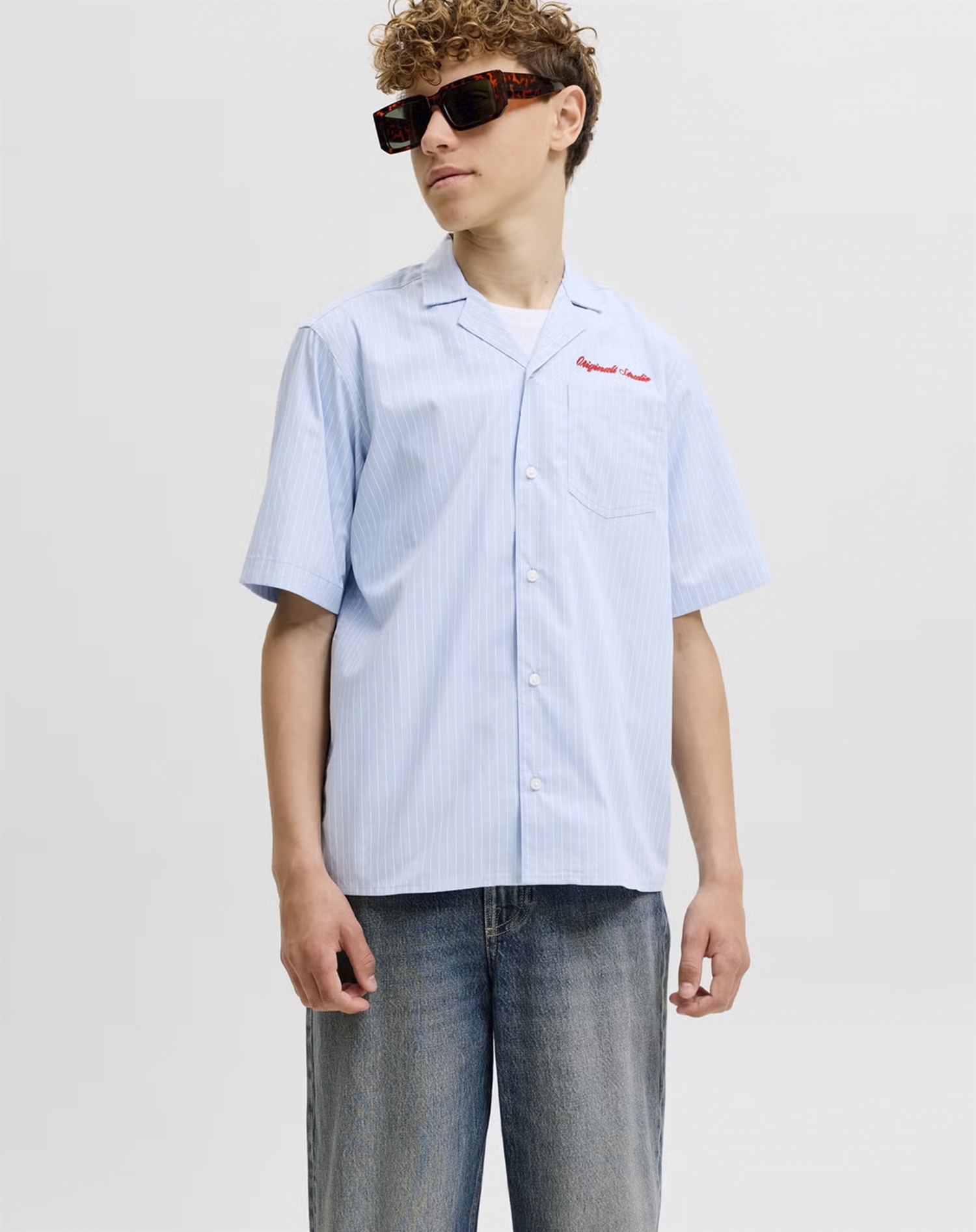 Jack & Jones Junior - JORMenton Poplin Stripe Resort Skjorte - Cashmere Blue